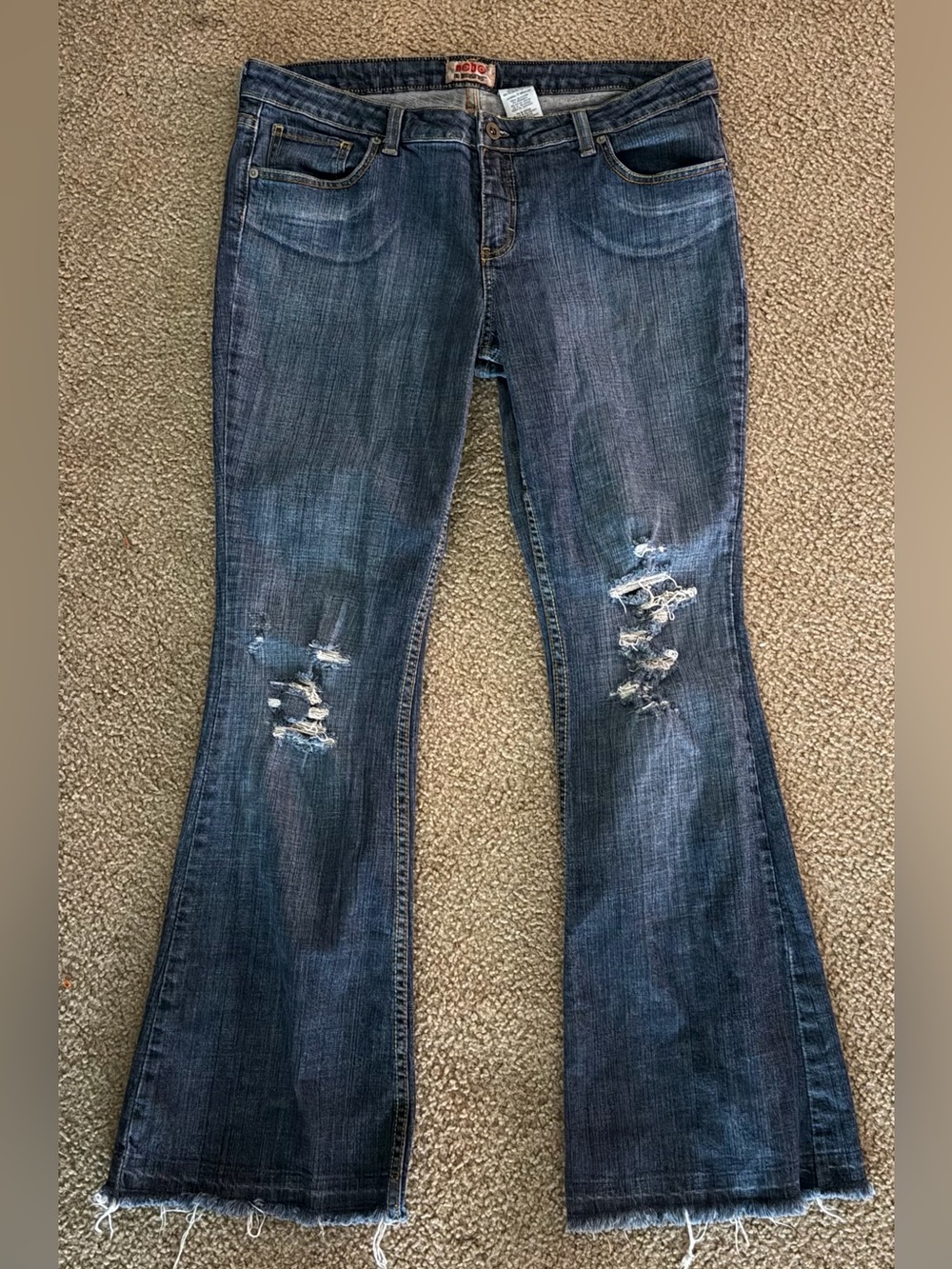 No Boundaries Distressed Mid-Rise Flare Jeans in Dark Blue